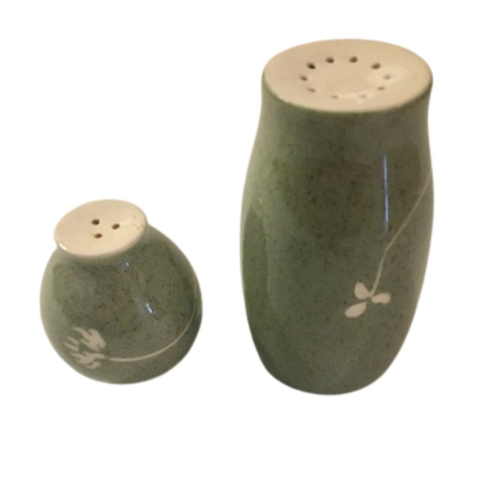 Vintage Ceramic Salt Pepper Mid Century Japan Celadon Green White